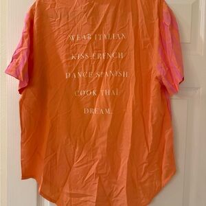 Vibrant Orange and Pink Striped Button-Down Shirt